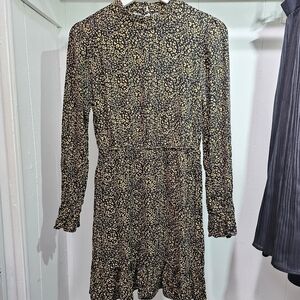 Popsugar Animal Print XS Long Sleeve Ruffle Sleeve Dress Button Back